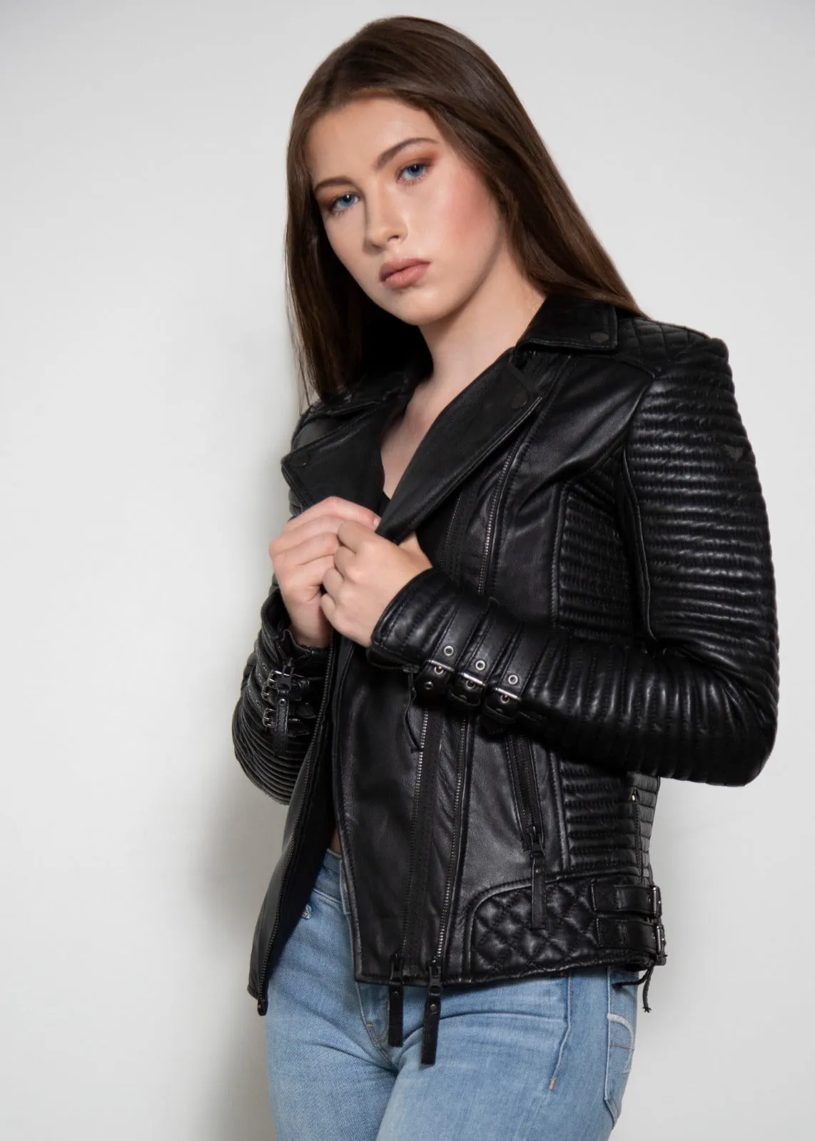 Buy Women's Hawthorne Black Quilted Rockstar Leather Jacket