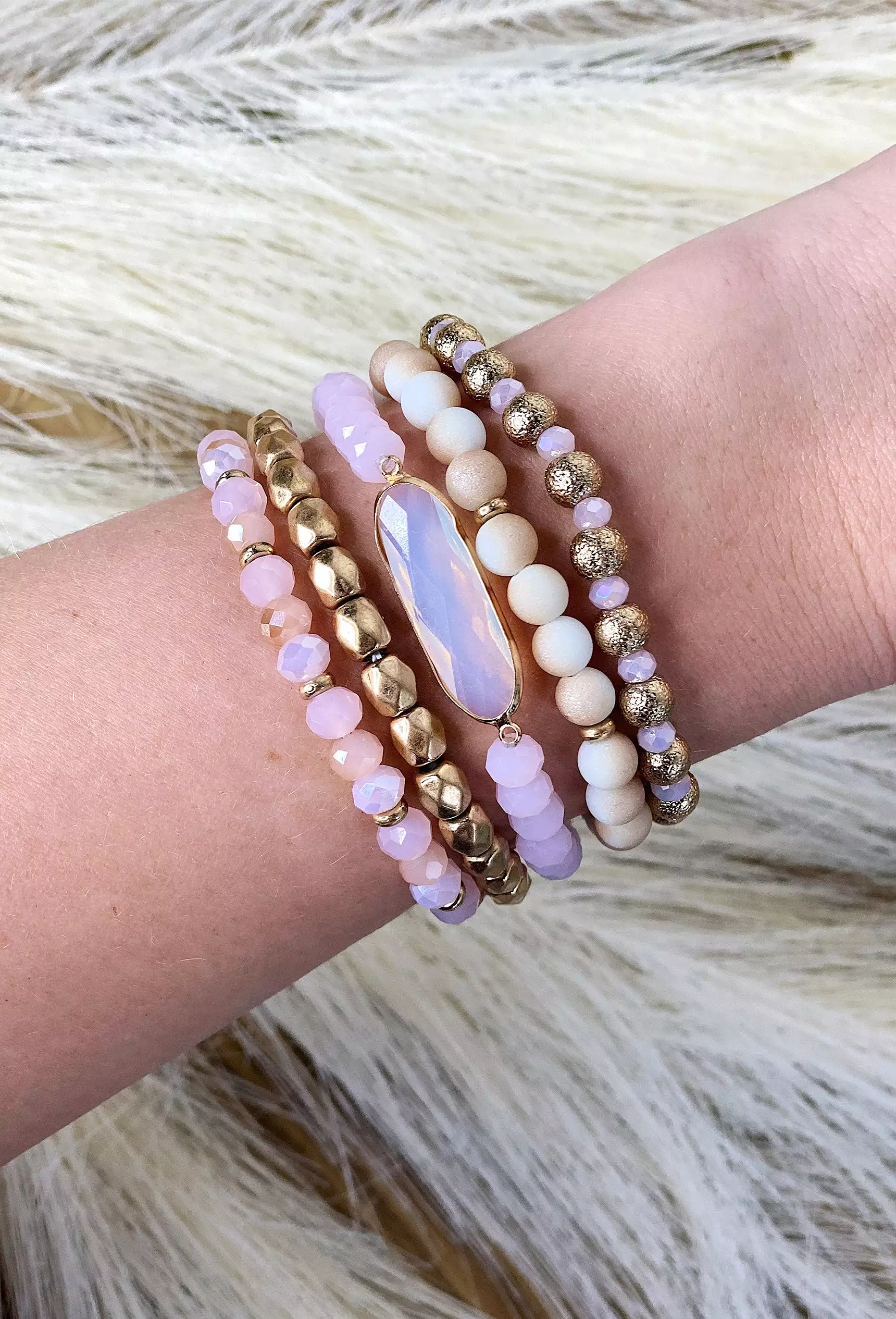 Cascading Beaded Bracelet Set in Pink