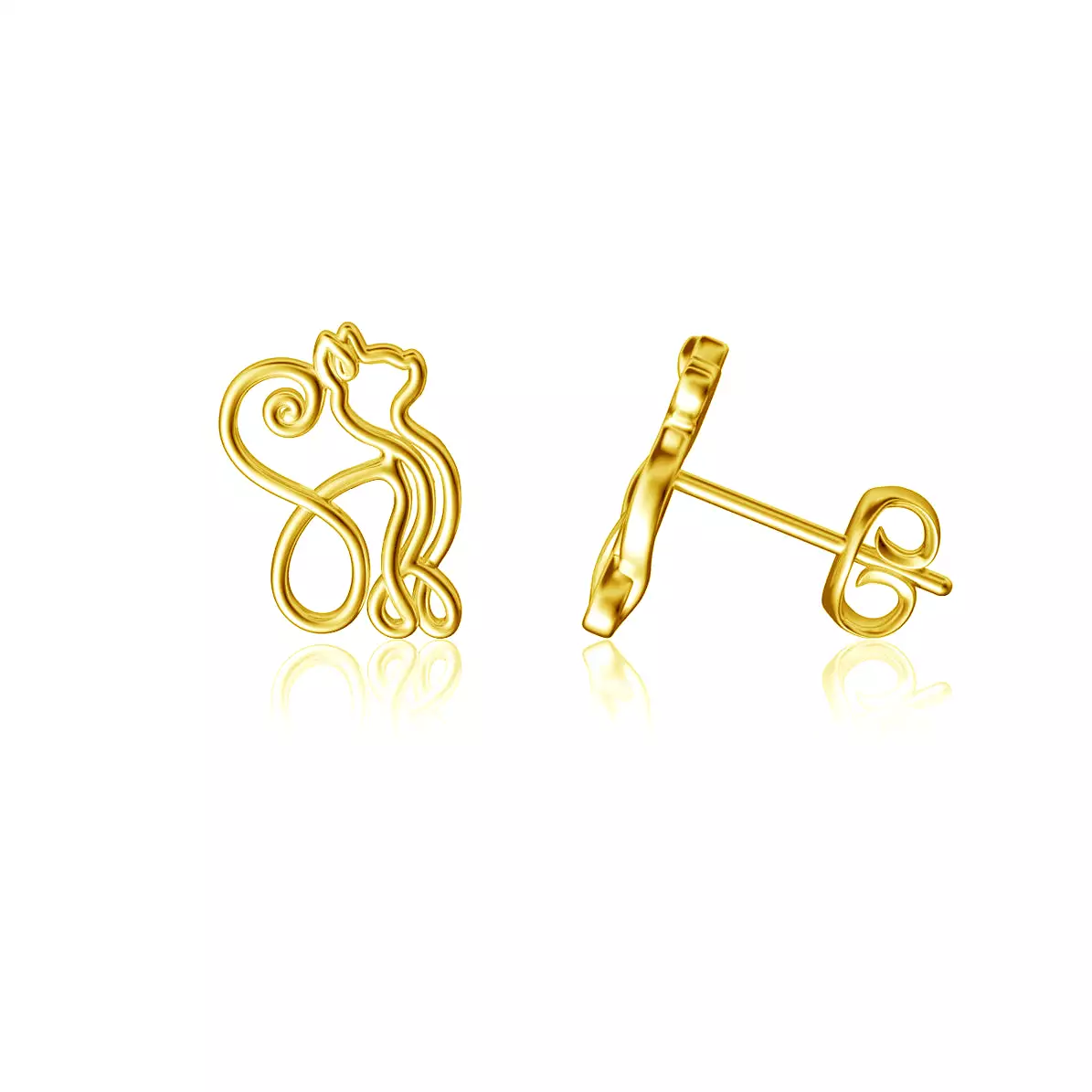 Cat Silhouette Post Earrings - Gold Plated