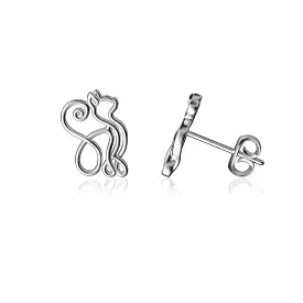 Cat Silhouette Post Earrings - Silver