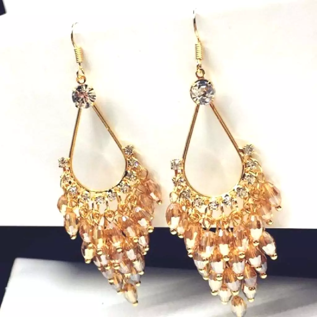 Champaign Crystal and Gold Chandelier Dangle Earrings