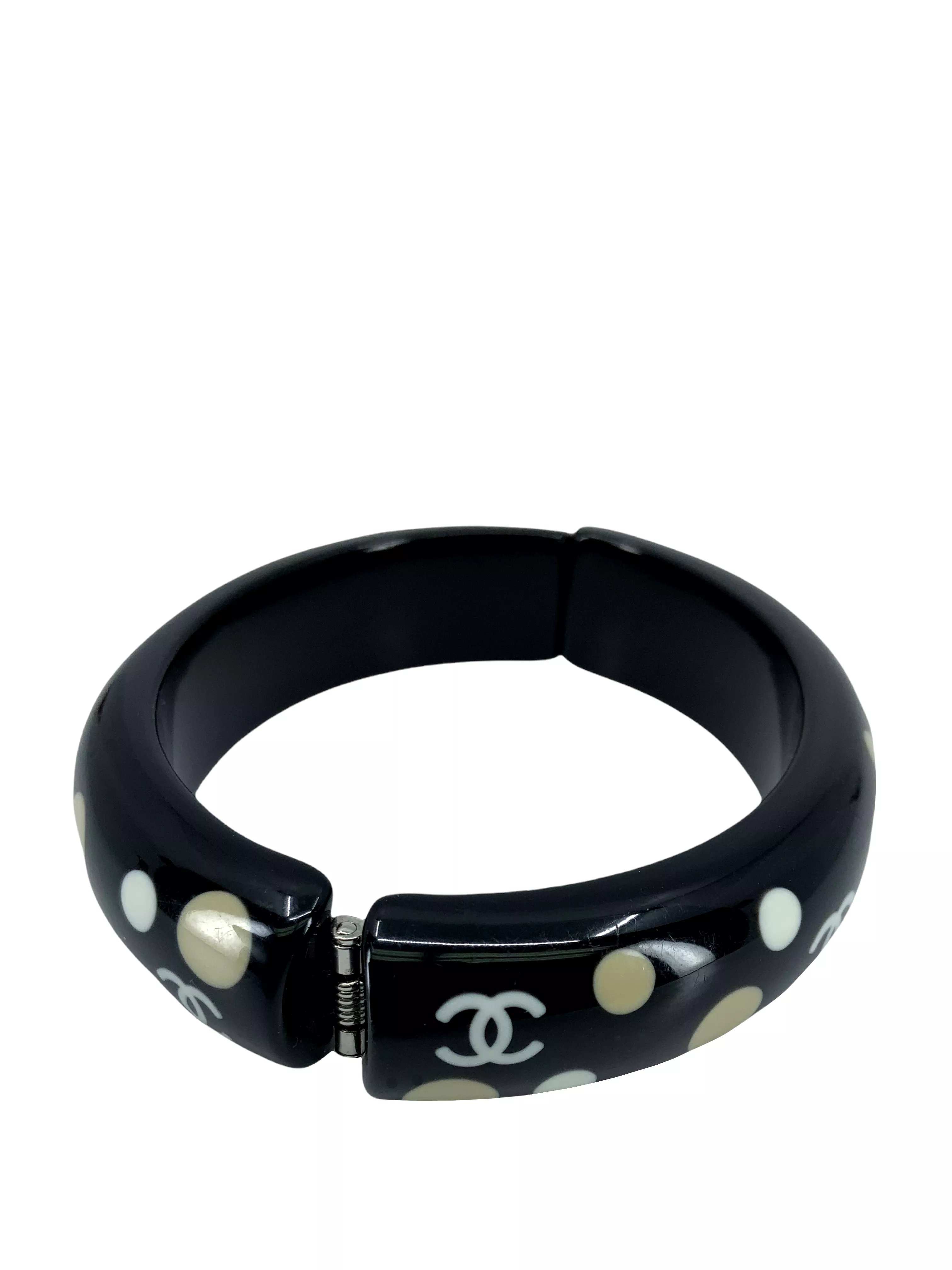 Chanel Resin CC Logo Polka Dot Bangle Bracelet