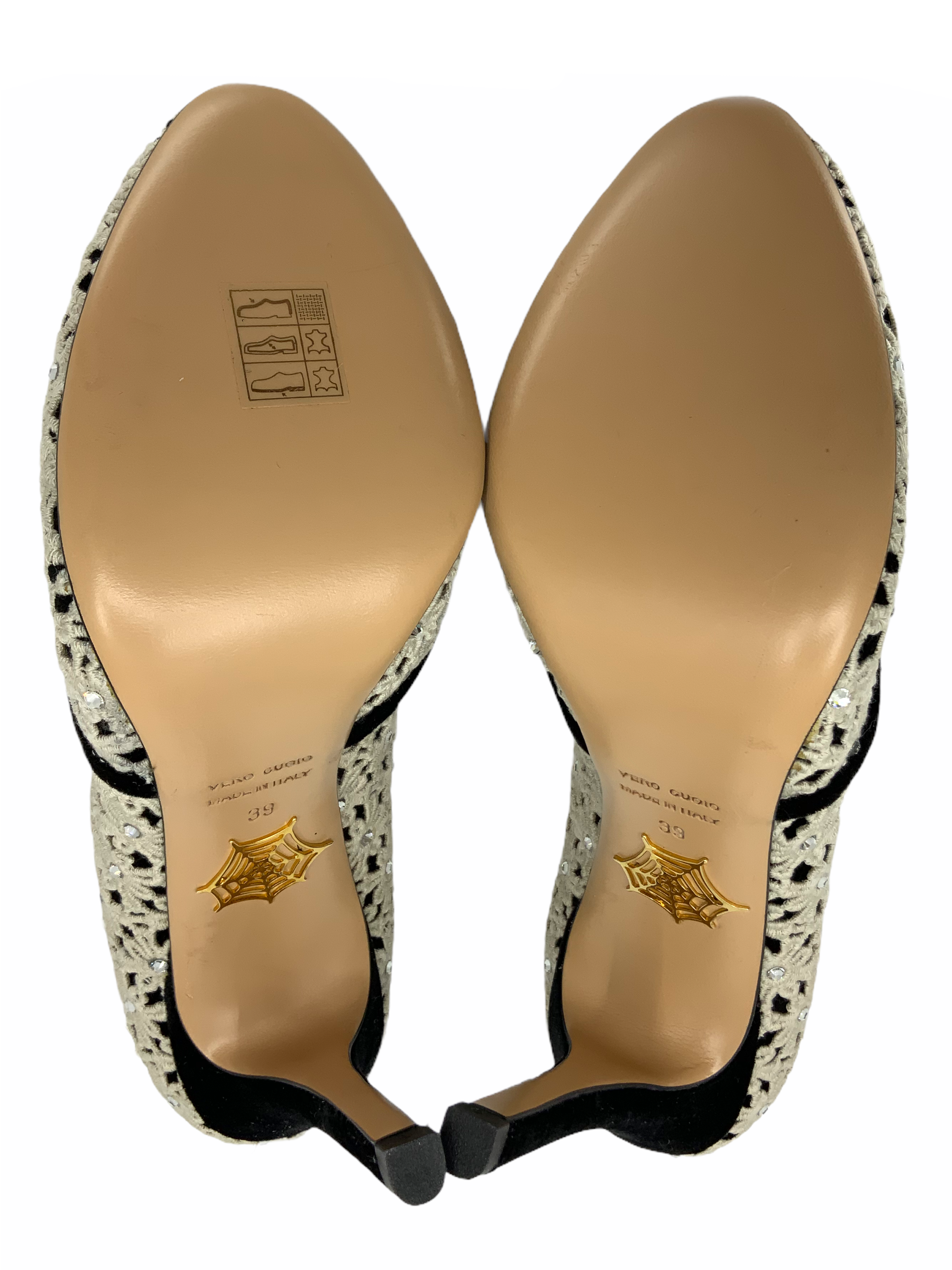 Charlotte Olympia Crystal Floral Lace Velvet Pumps Size 9 NEW