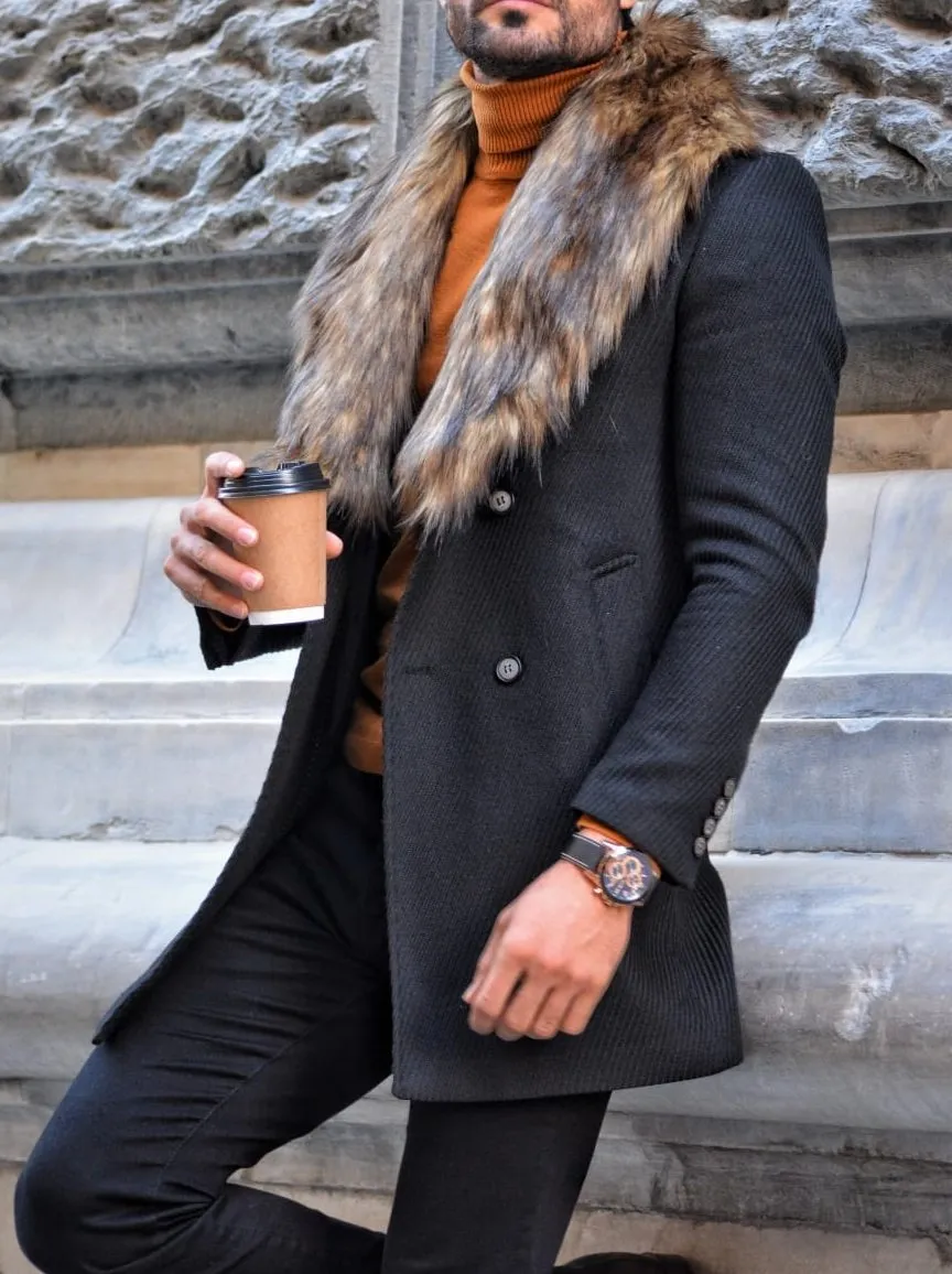 Clemson Black Slim Fit Wool Long Coat