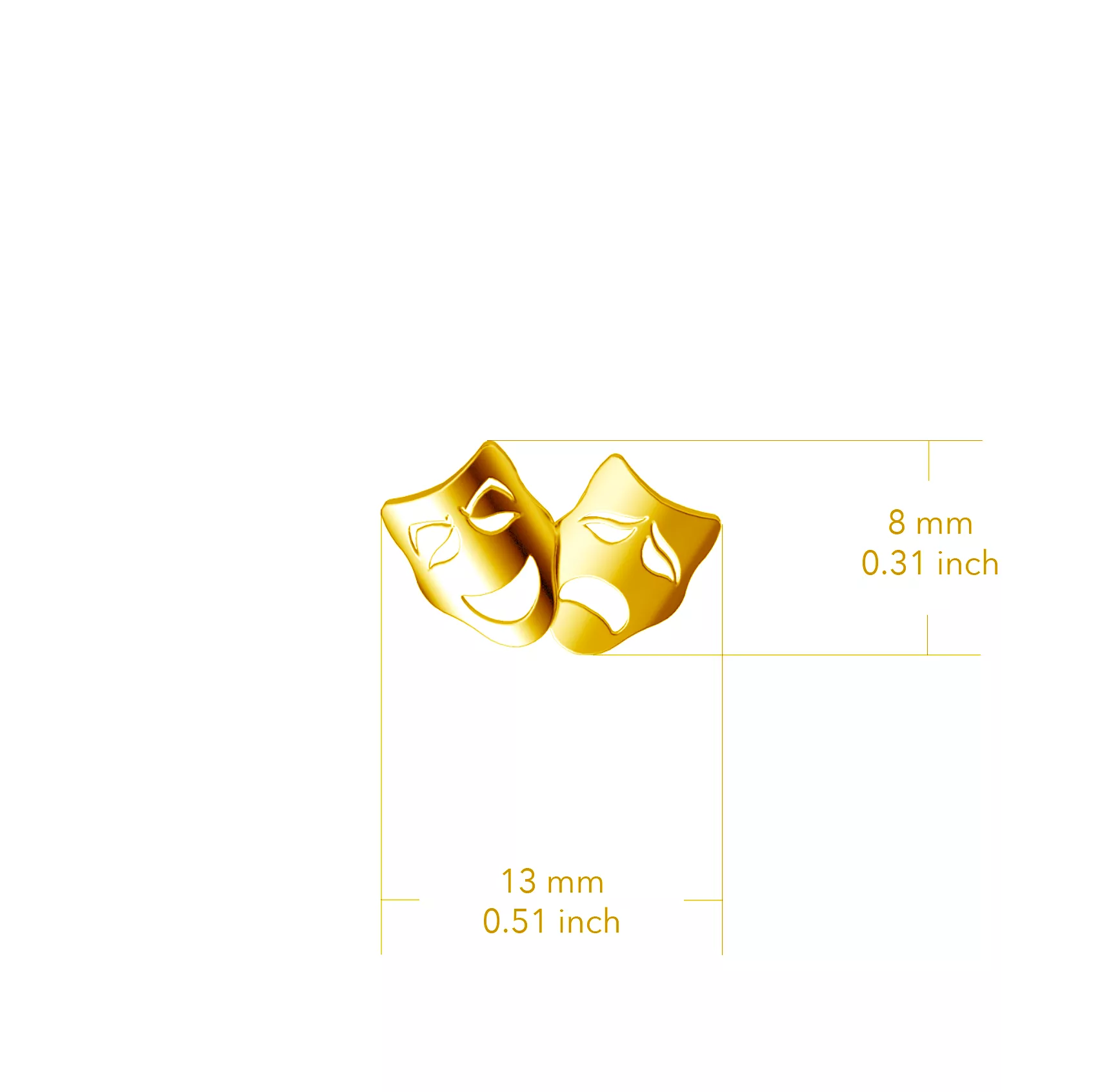 Comedy and Tragedy Mask Post Earrings - Gold Plated