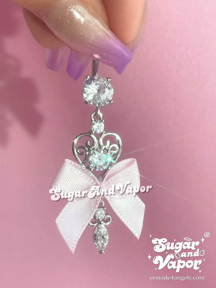 Coquette Baby Pink Ribbon Bow Belly Ring