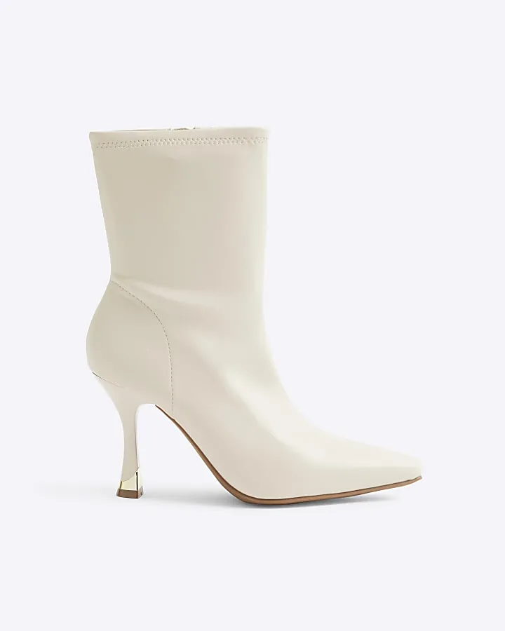 Cream Heeled Sock Boots