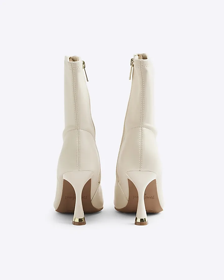 Cream Heeled Sock Boots