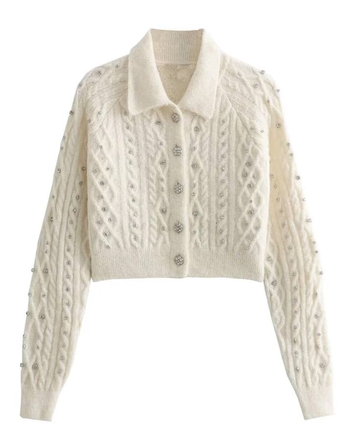 Crystal Beaded Cropped Sweater