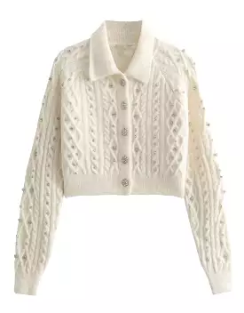 Crystal Beaded Cropped Sweater