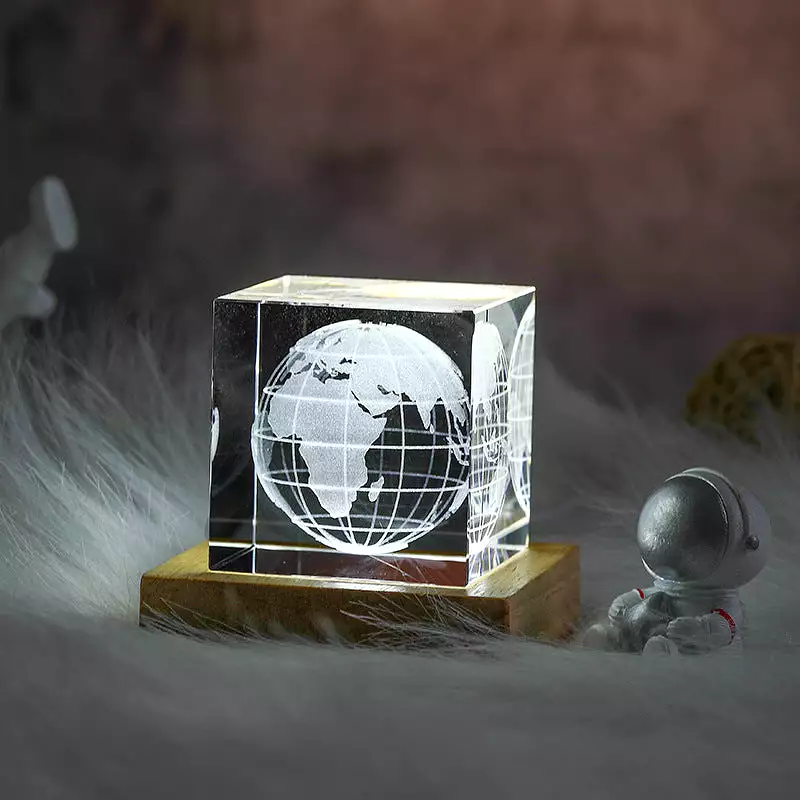 Custom 3D Moon Crystal Cube with LED Base