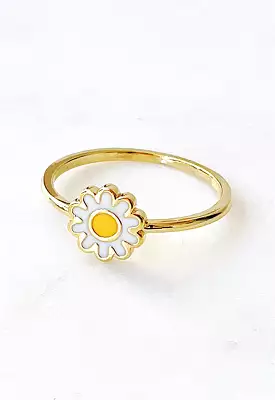 Daisy Enamel Gold Ring