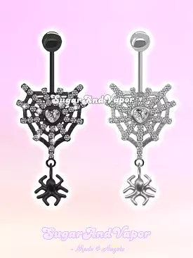 Dark Heart Bling Spider Web Belly Ring