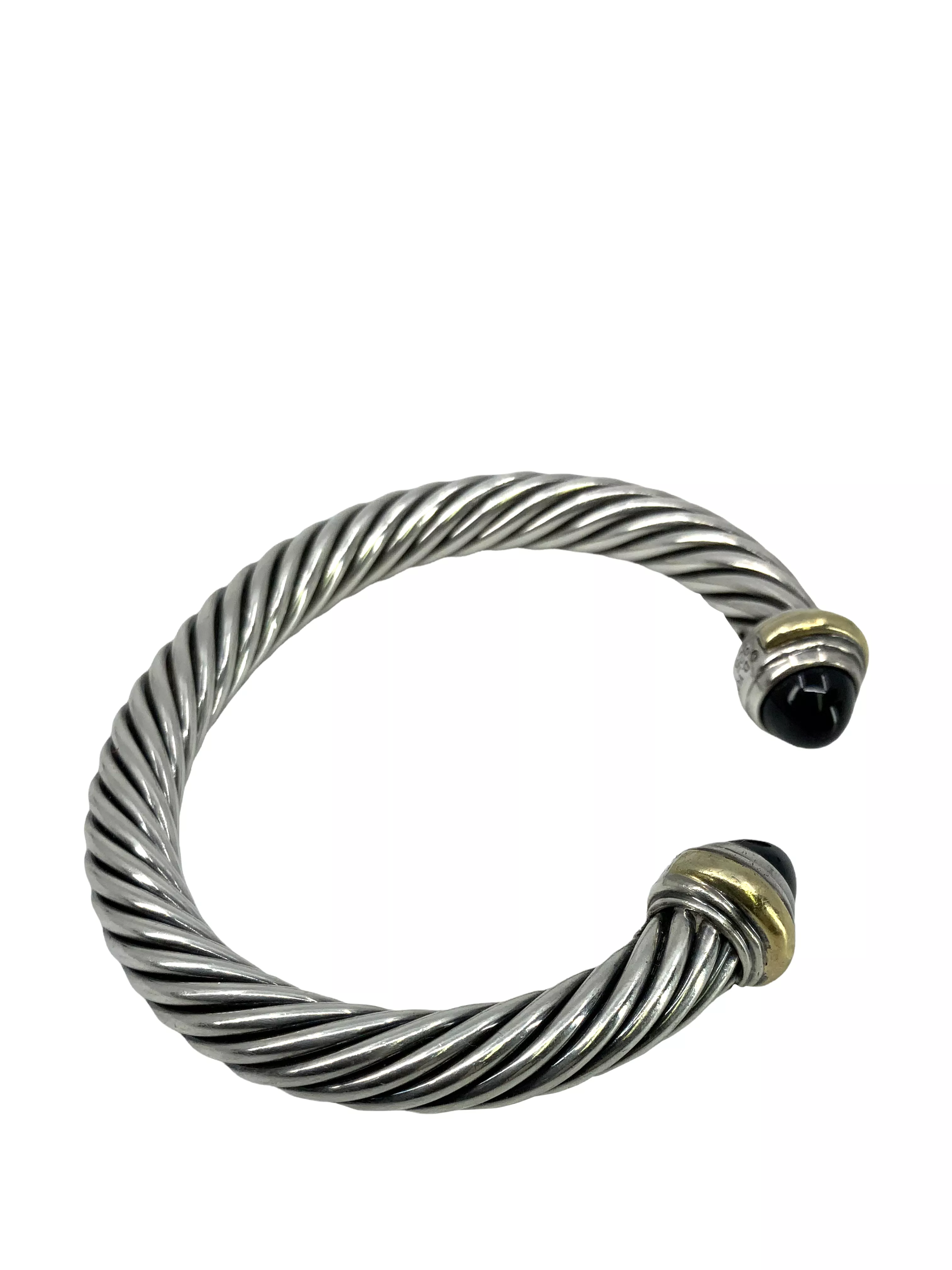 David Yurman Cable Sterling Silver and 14k Gold Onyx 7mm Bracelet