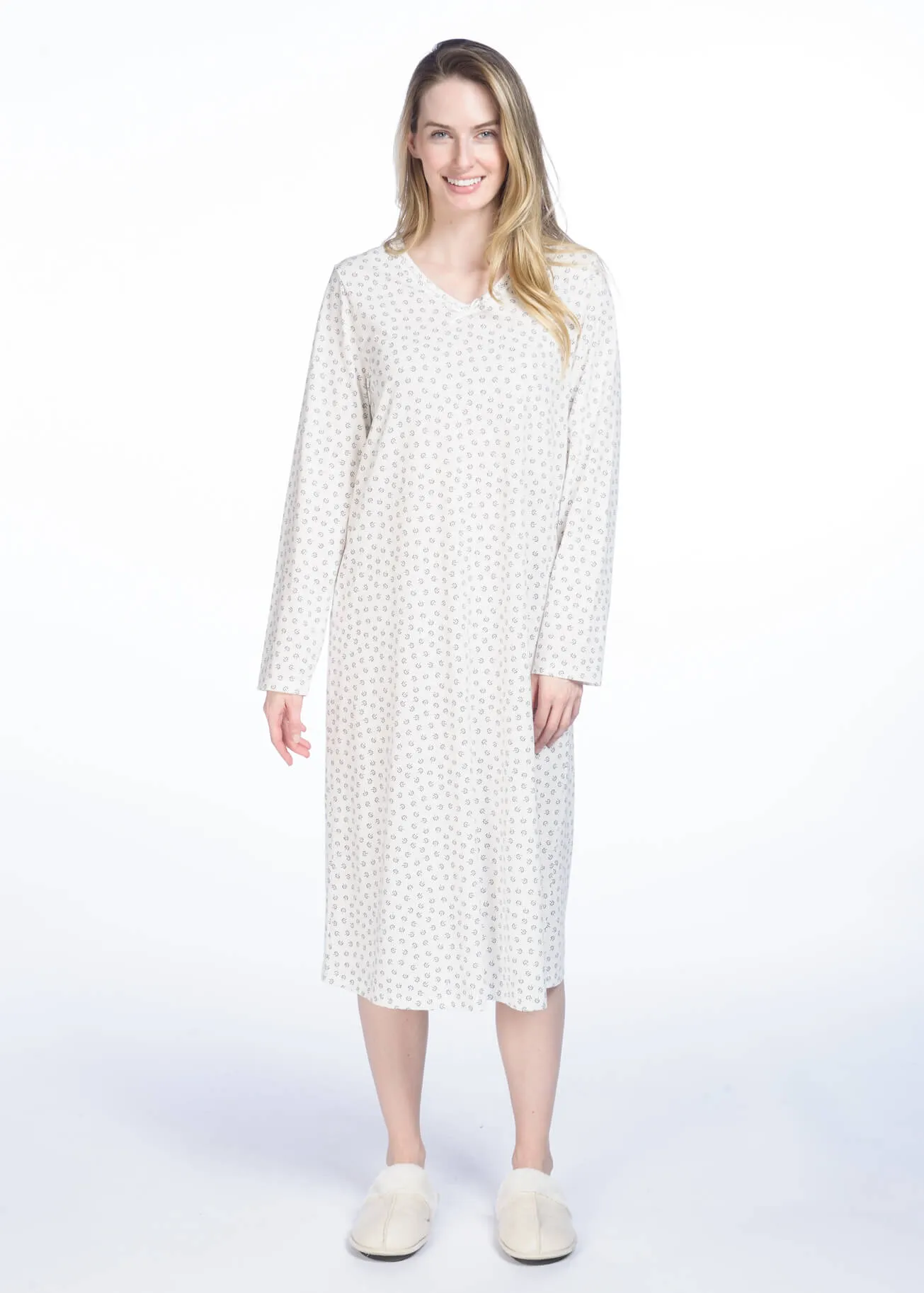 DKR White Long Sleeve Nightgown - SL-300