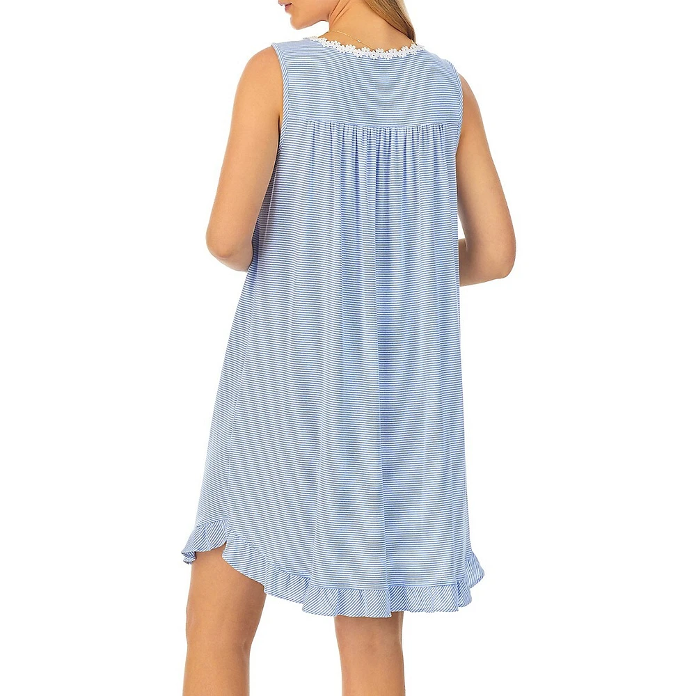 Eileen West Daisy-Chain Lace & Striped Nightgown