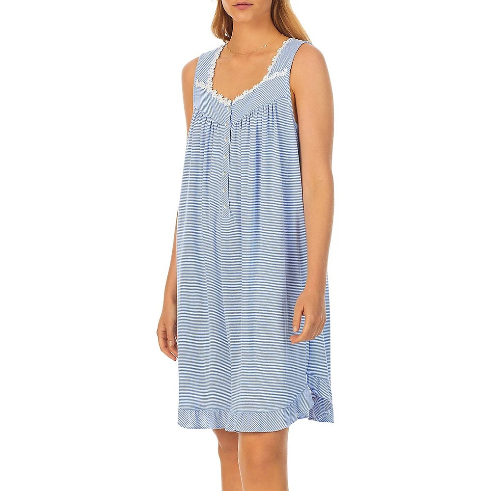 Eileen West Daisy-Chain Lace & Striped Nightgown