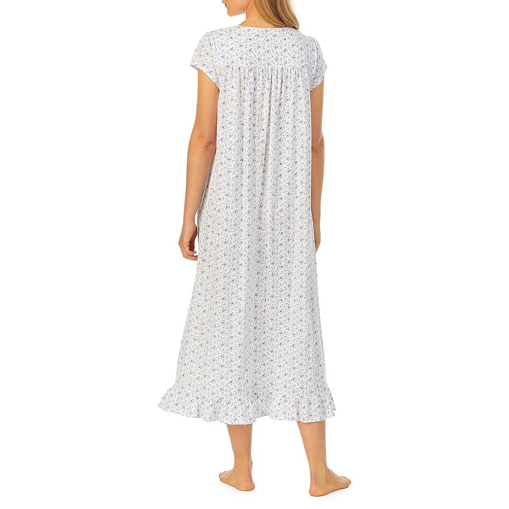 Eileen West Floral Cotton Jersey Long Nightgown