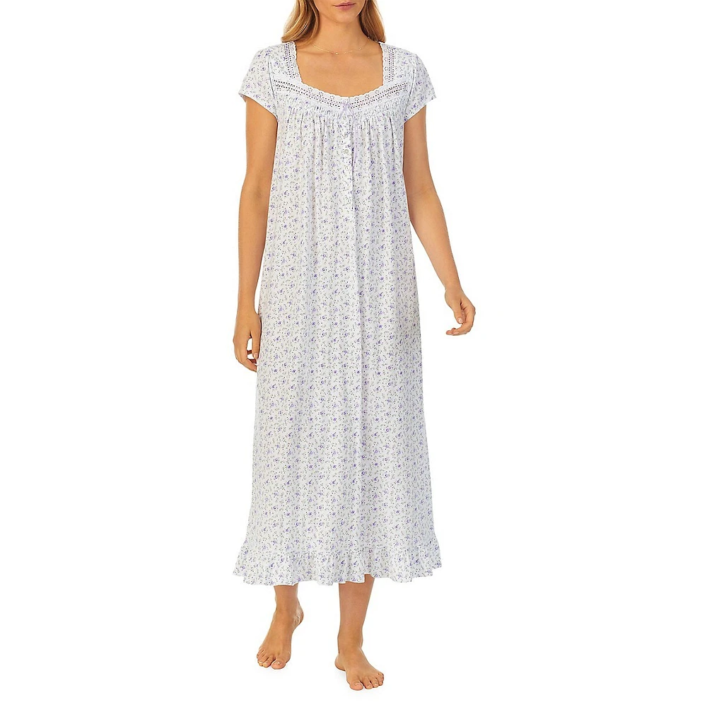 Eileen West Floral Cotton Jersey Long Nightgown