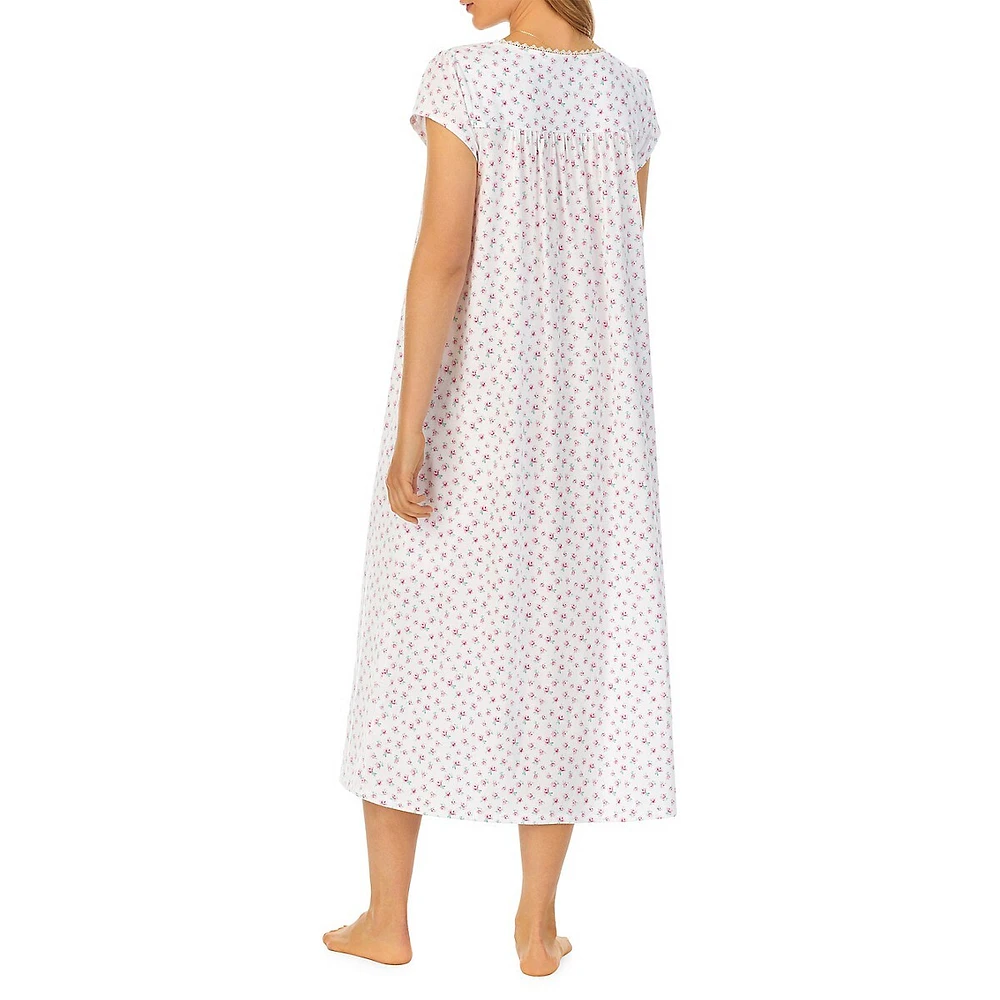 Eileen West Rose-Print Long Nightgown