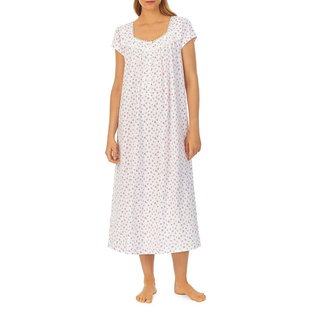 Eileen West Rose-Print Long Nightgown