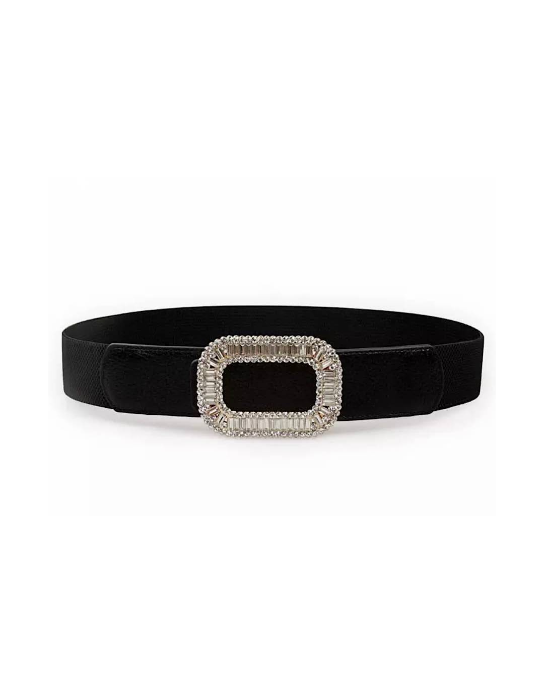 Elastic Waist Bedazzled Crystal Buckle Belt