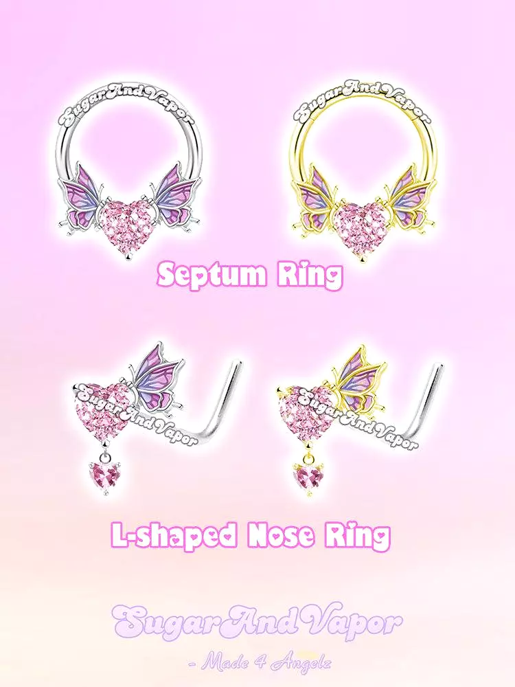 Fairy Wings Heart Gem Nose Ring/ Septum Ring