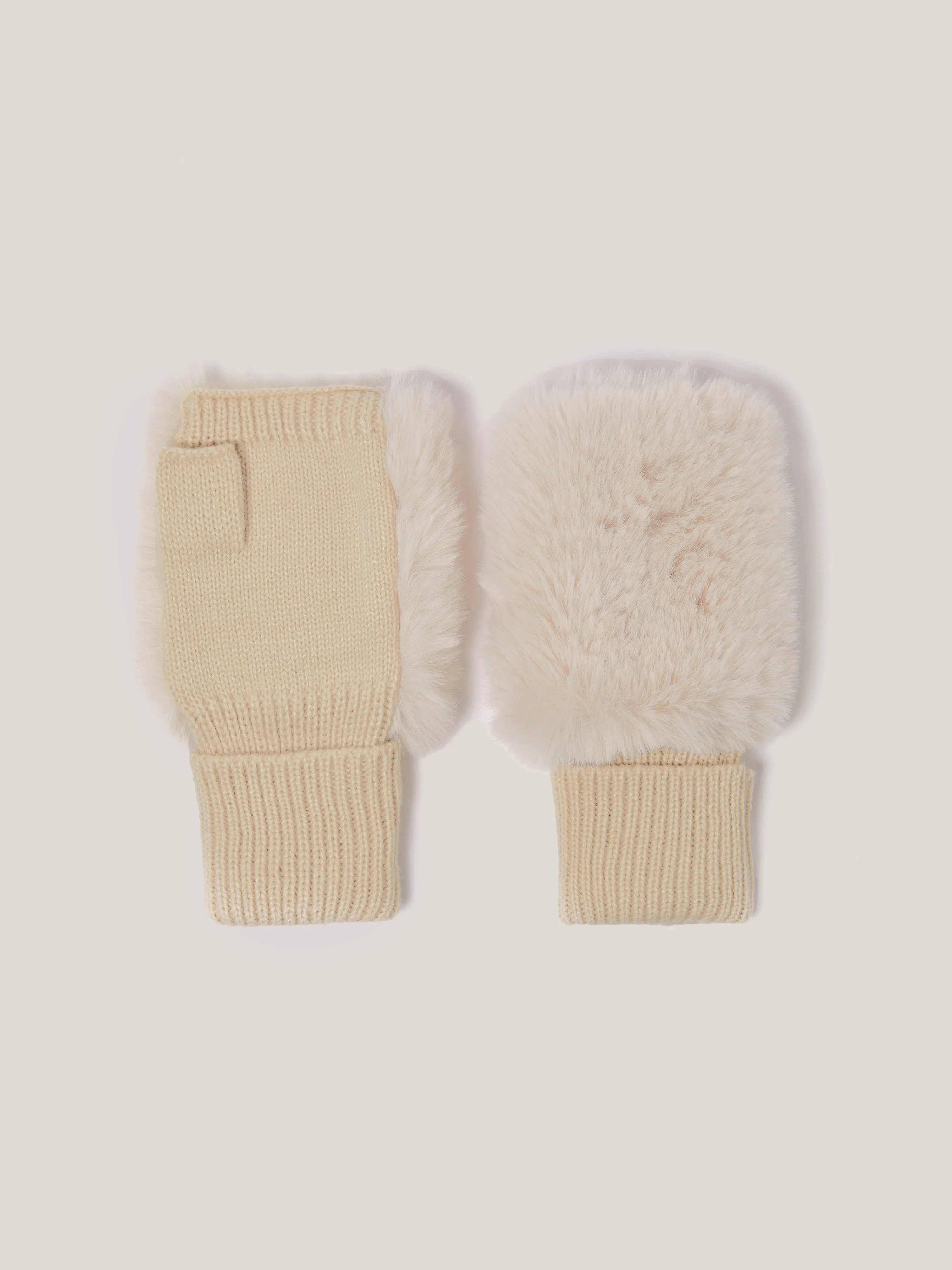 Faux Fur Mittens | Cream