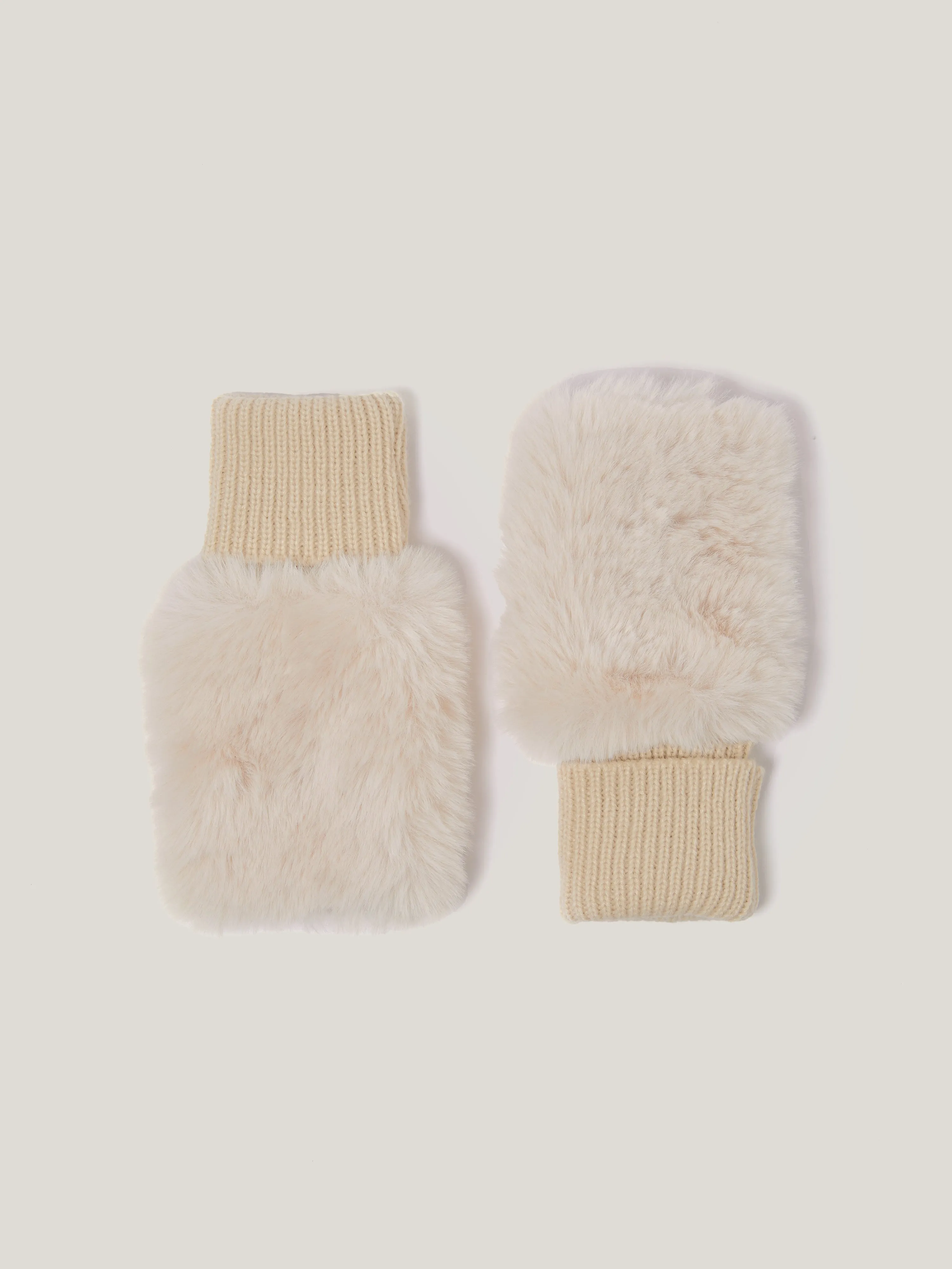 Faux Fur Mittens | Cream