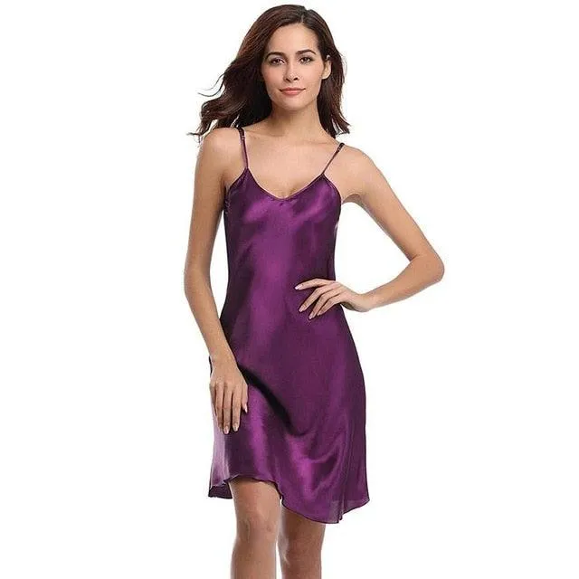 Female Satin Nightgown Lady Sexy Spaghetti Strap Night Dress