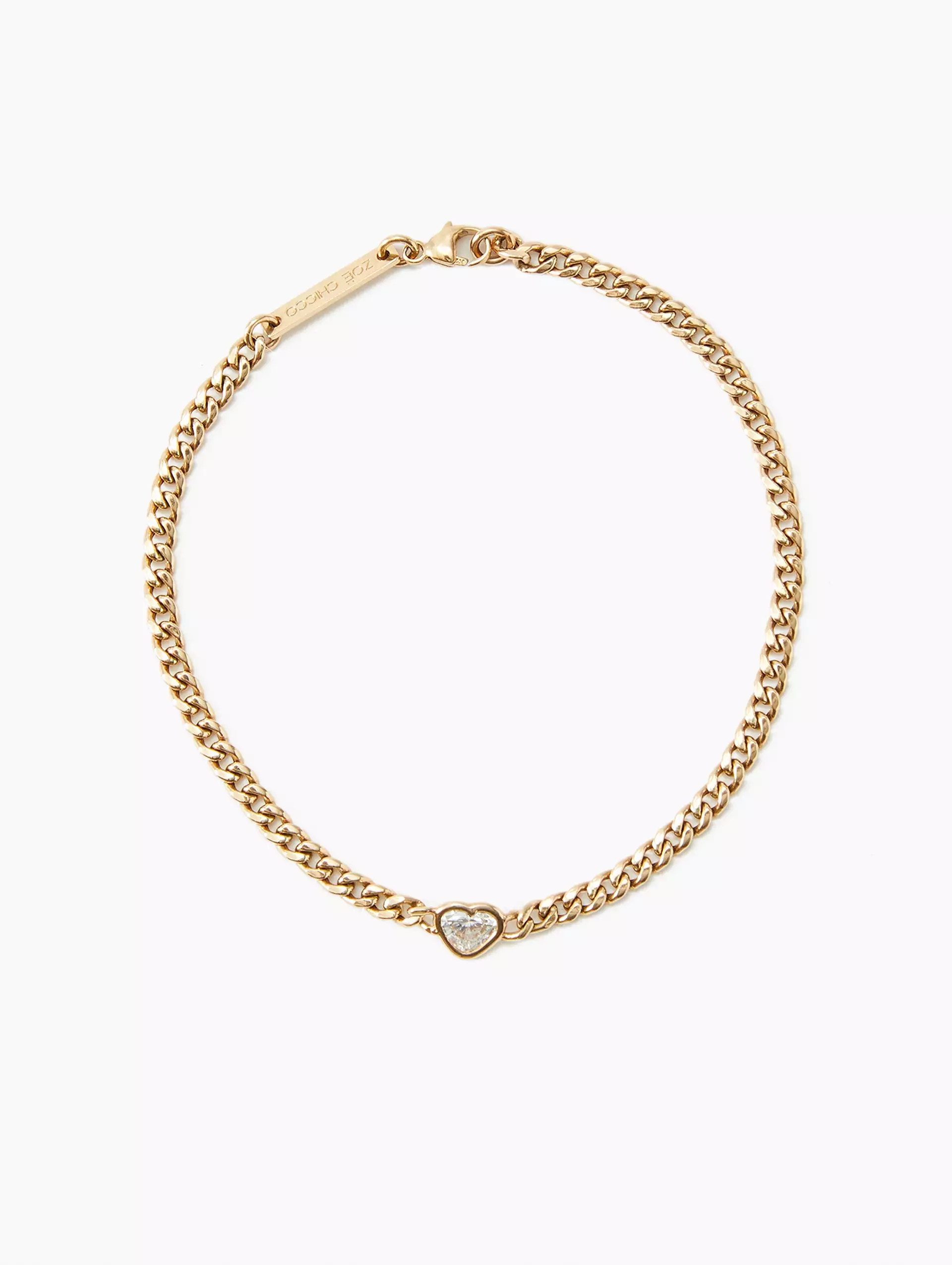 Floating Heart Shaped Diamond Small Curb Chain Bracelet