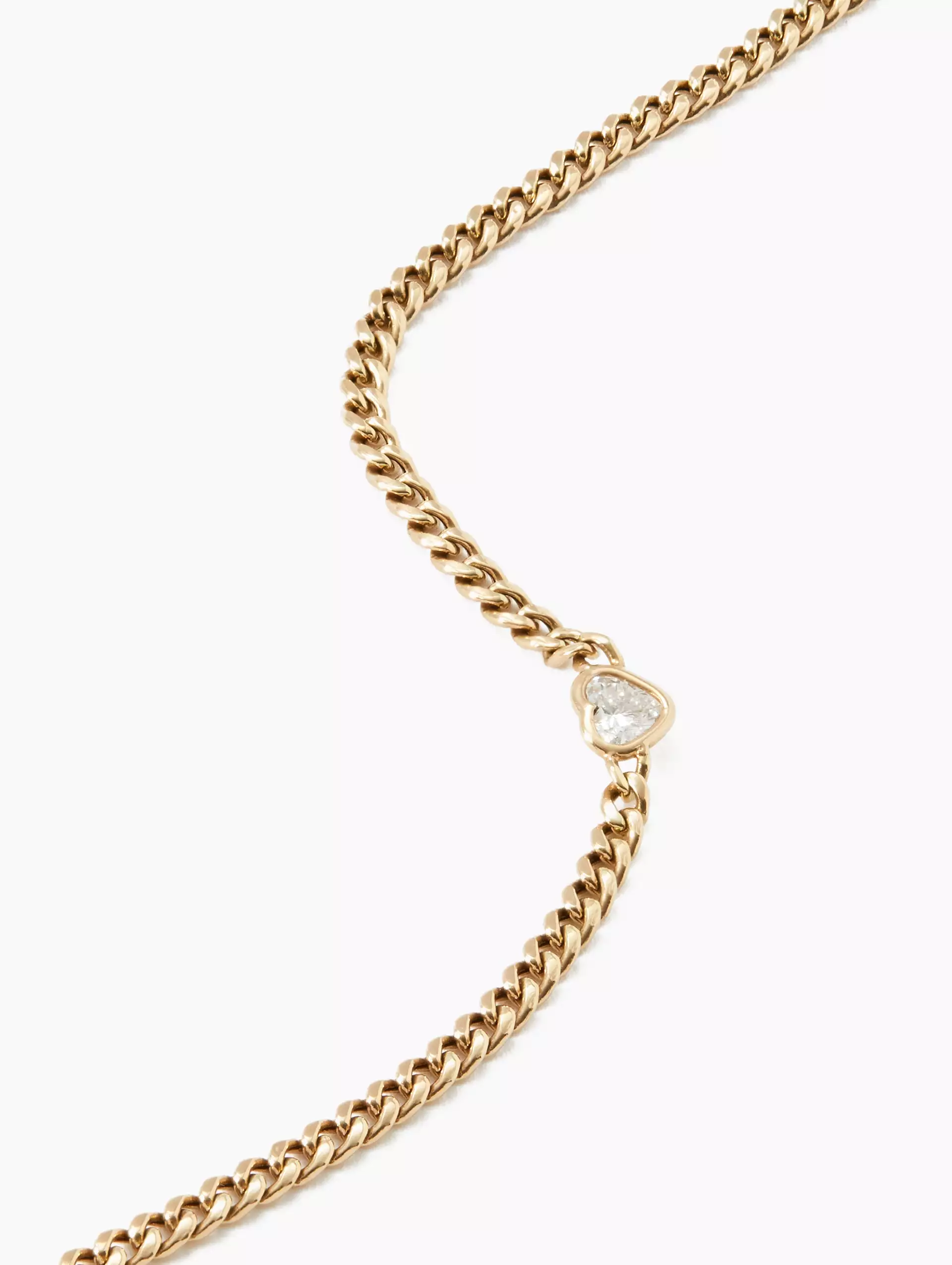 Floating Heart Shaped Diamond Small Curb Chain Bracelet