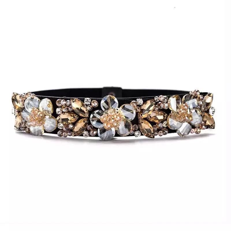 Floral Crystal Decorated Elastic Belt