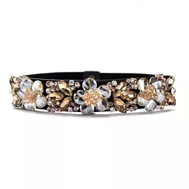 Floral Crystal Decorated Elastic Belt