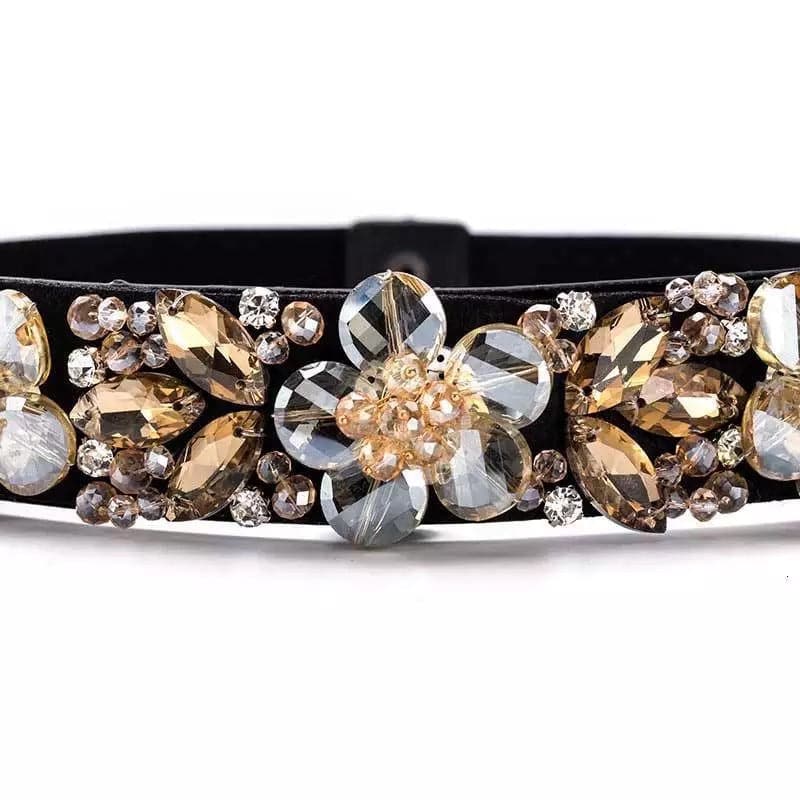 Floral Crystal Decorated Elastic Belt