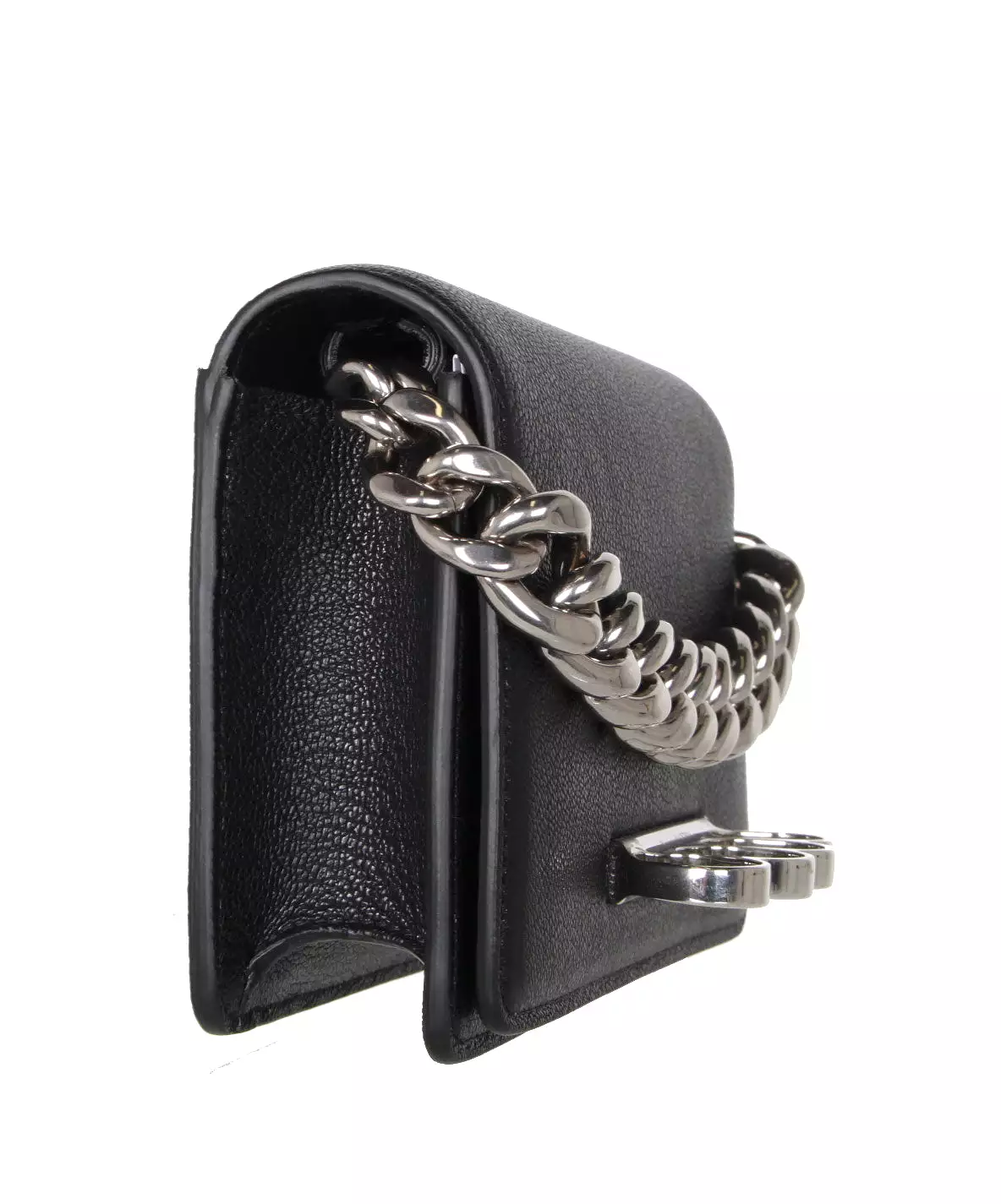 Four Ring Mini Chain Satchel Grained, Black (S)