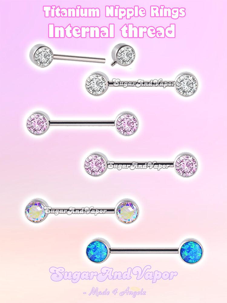 G23 Titanium CZ Gems Basic Nipple Rings Set