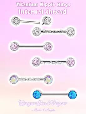 G23 Titanium CZ Gems Basic Nipple Rings Set