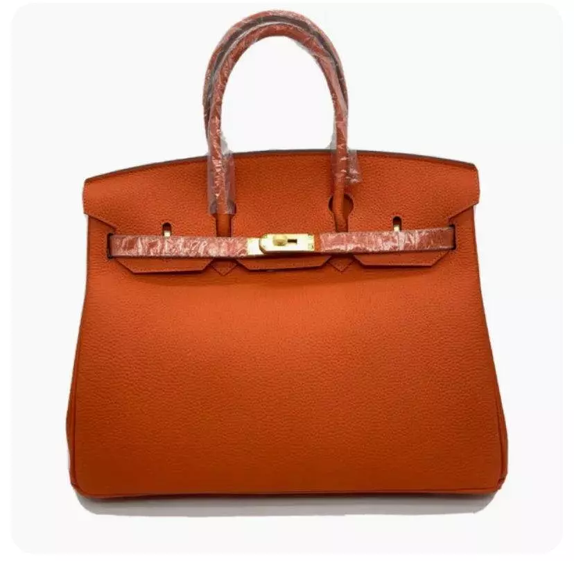 GENUINE Togo leather gold  Padlock Tote Orange Bag