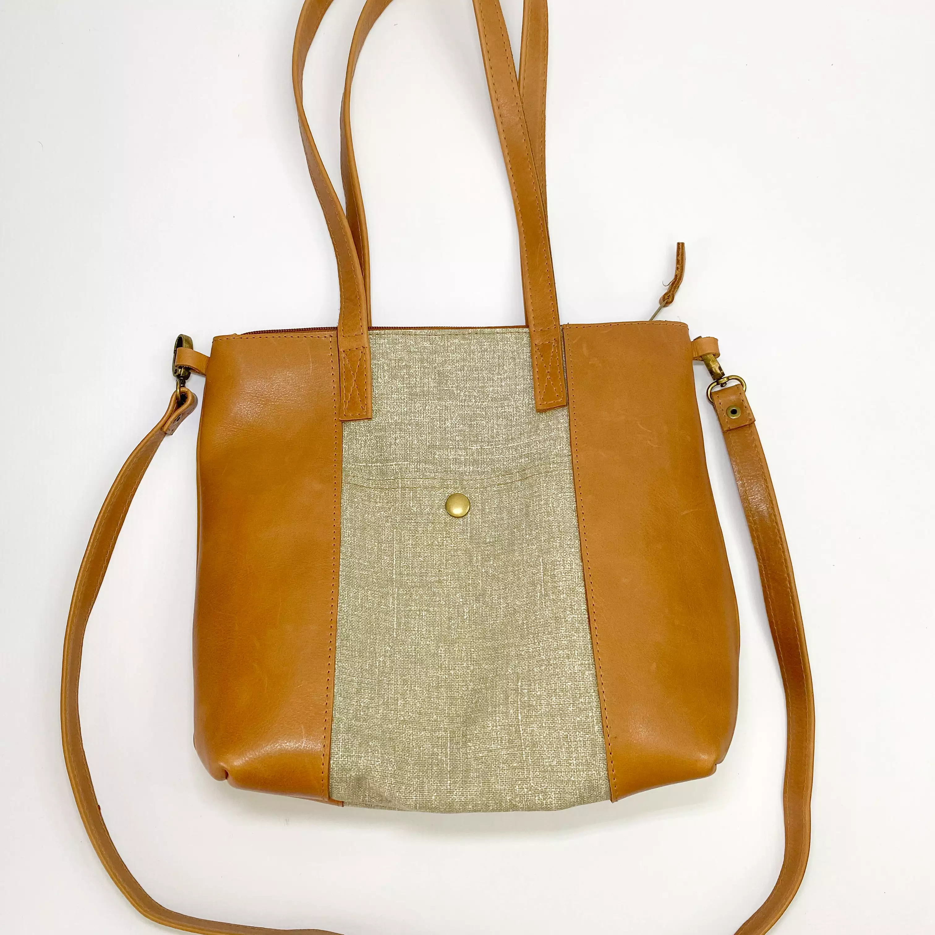 GIa leather and canvas tan tote bag