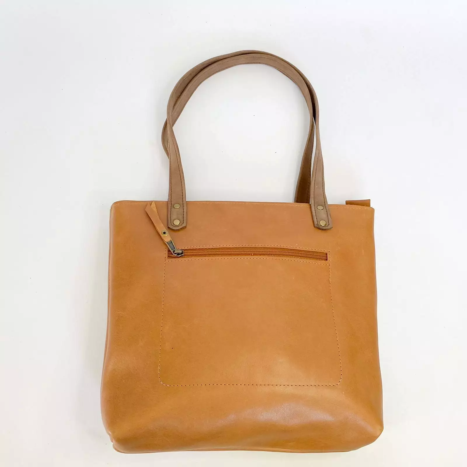 Gia leather tan tote with front pocket