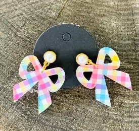 GINGHAM BOW EARRINGS