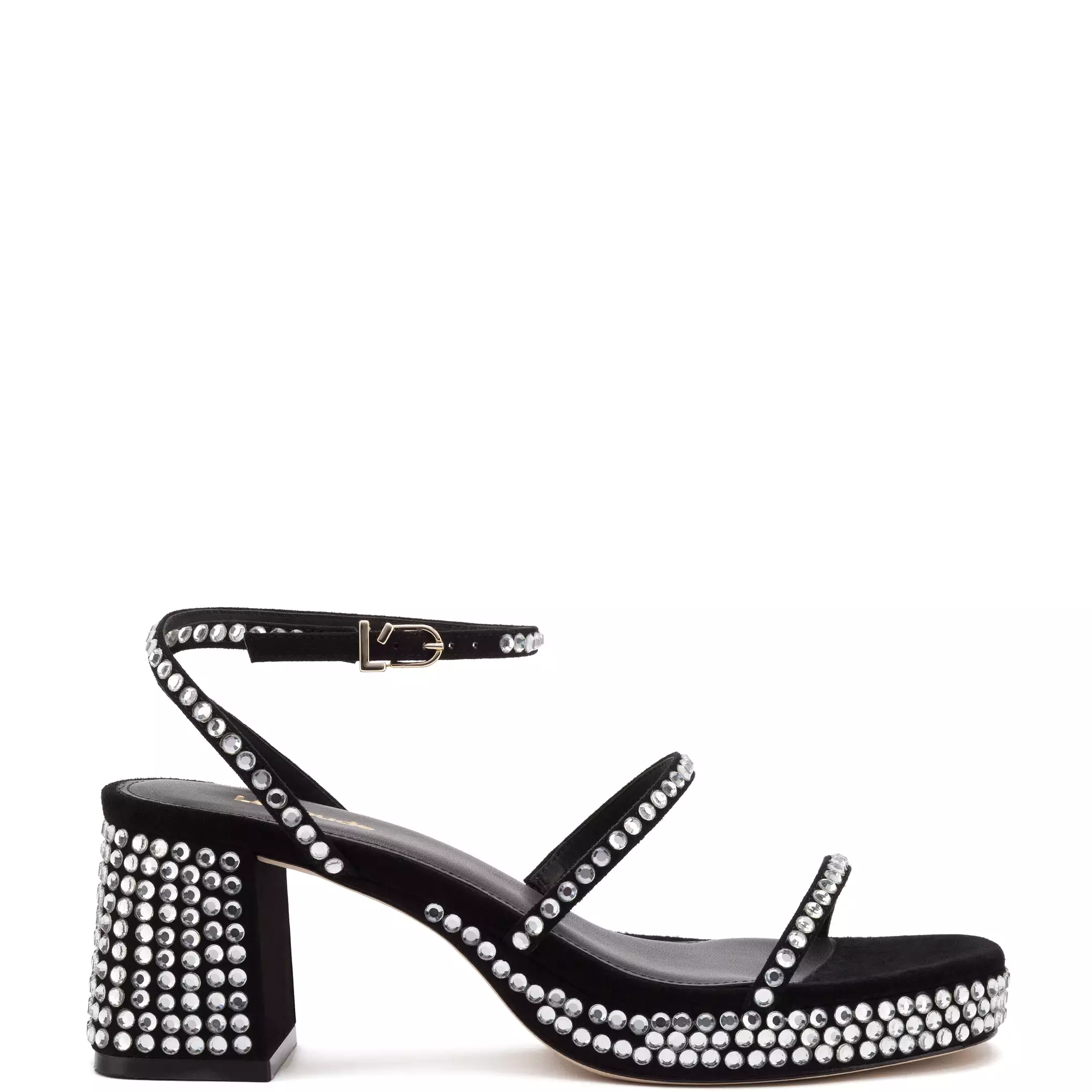 Gio Crystal Sandal In Black Suede