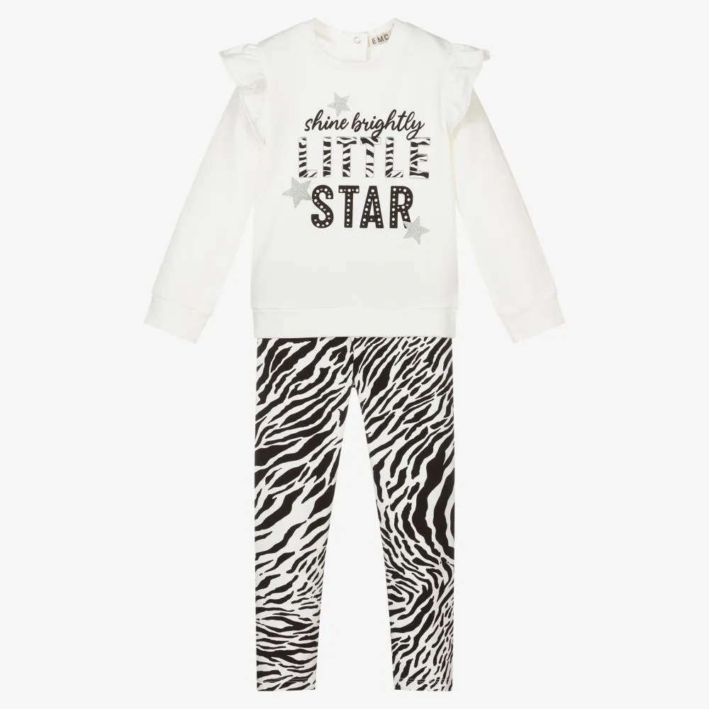 Girls Ivory Zebra Leggings Set