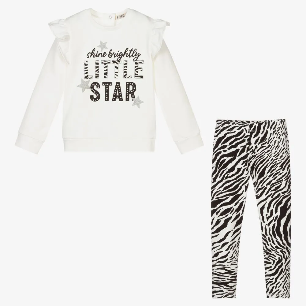 Girls Ivory Zebra Leggings Set