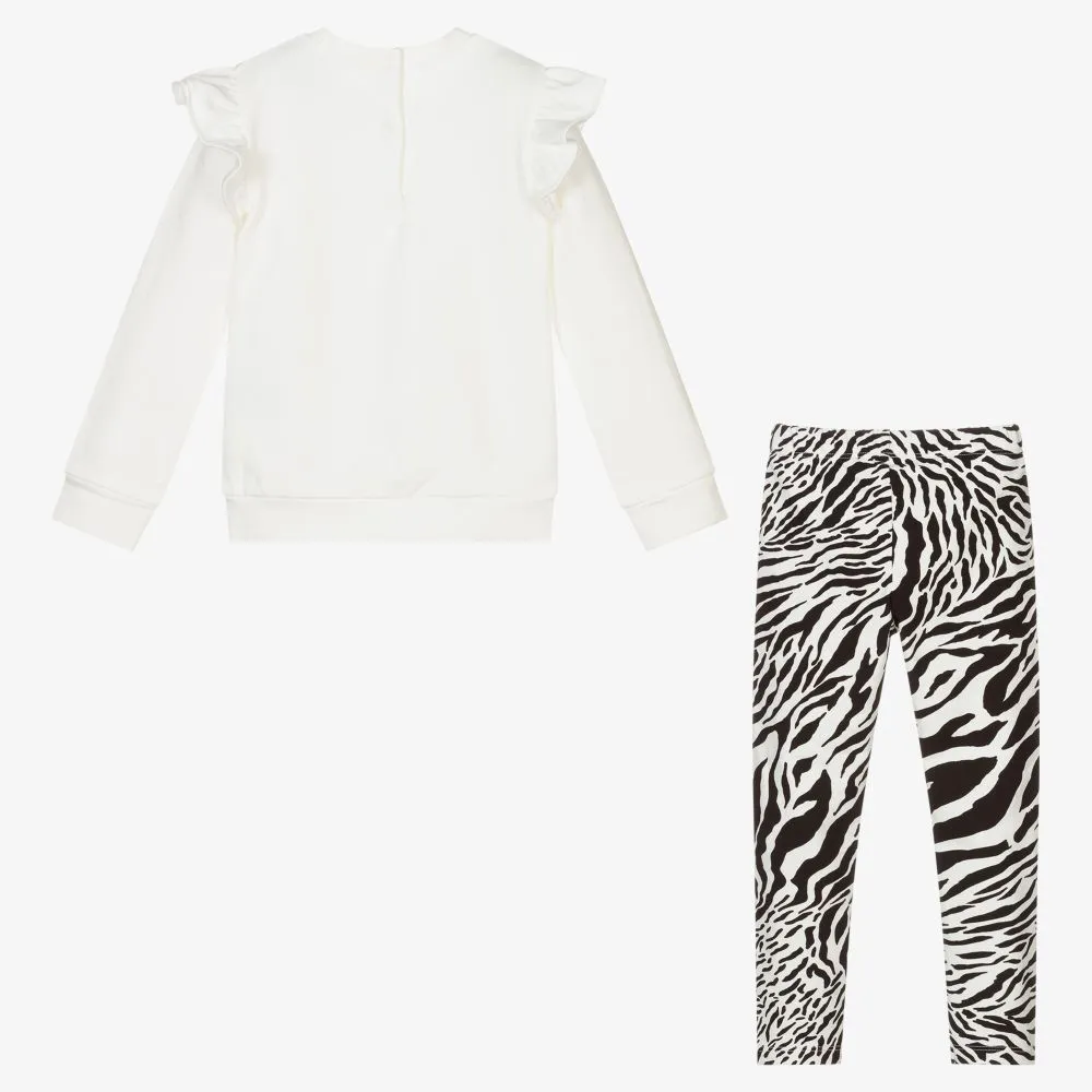 Girls Ivory Zebra Leggings Set