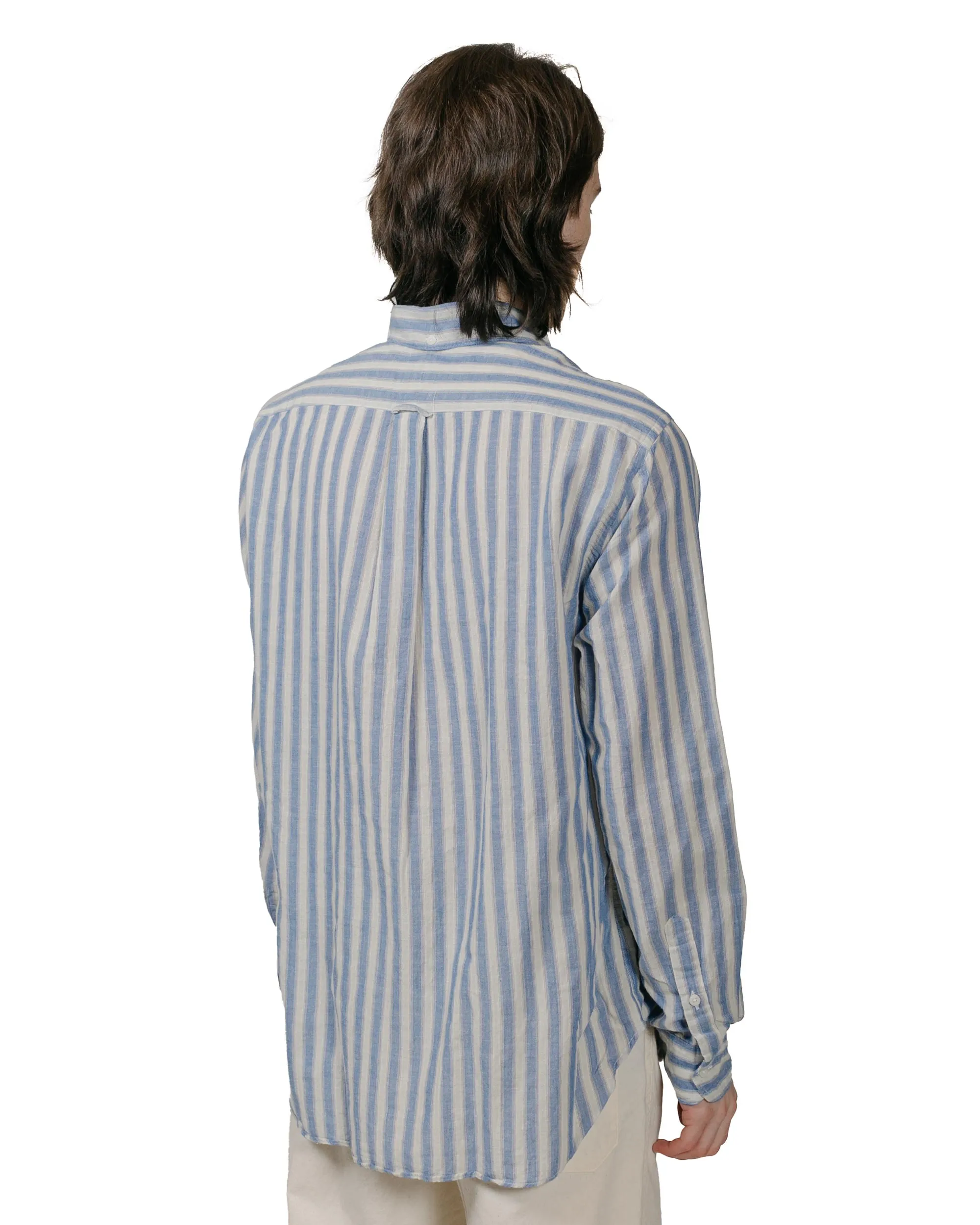 Gitman Vintage Bros. Blue Cotton/Ramie Cabana Stripe Popover Shirt