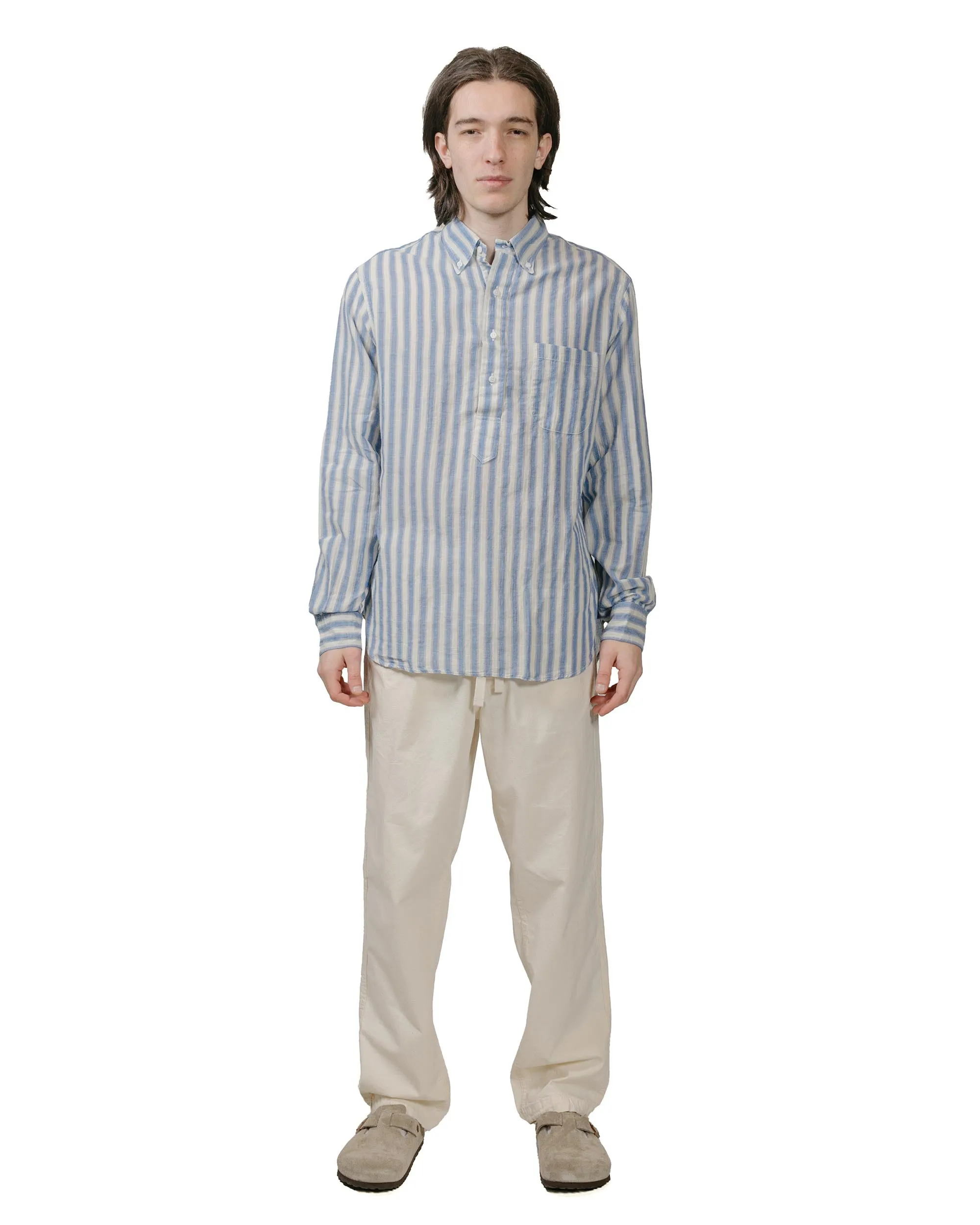 Gitman Vintage Bros. Blue Cotton/Ramie Cabana Stripe Popover Shirt