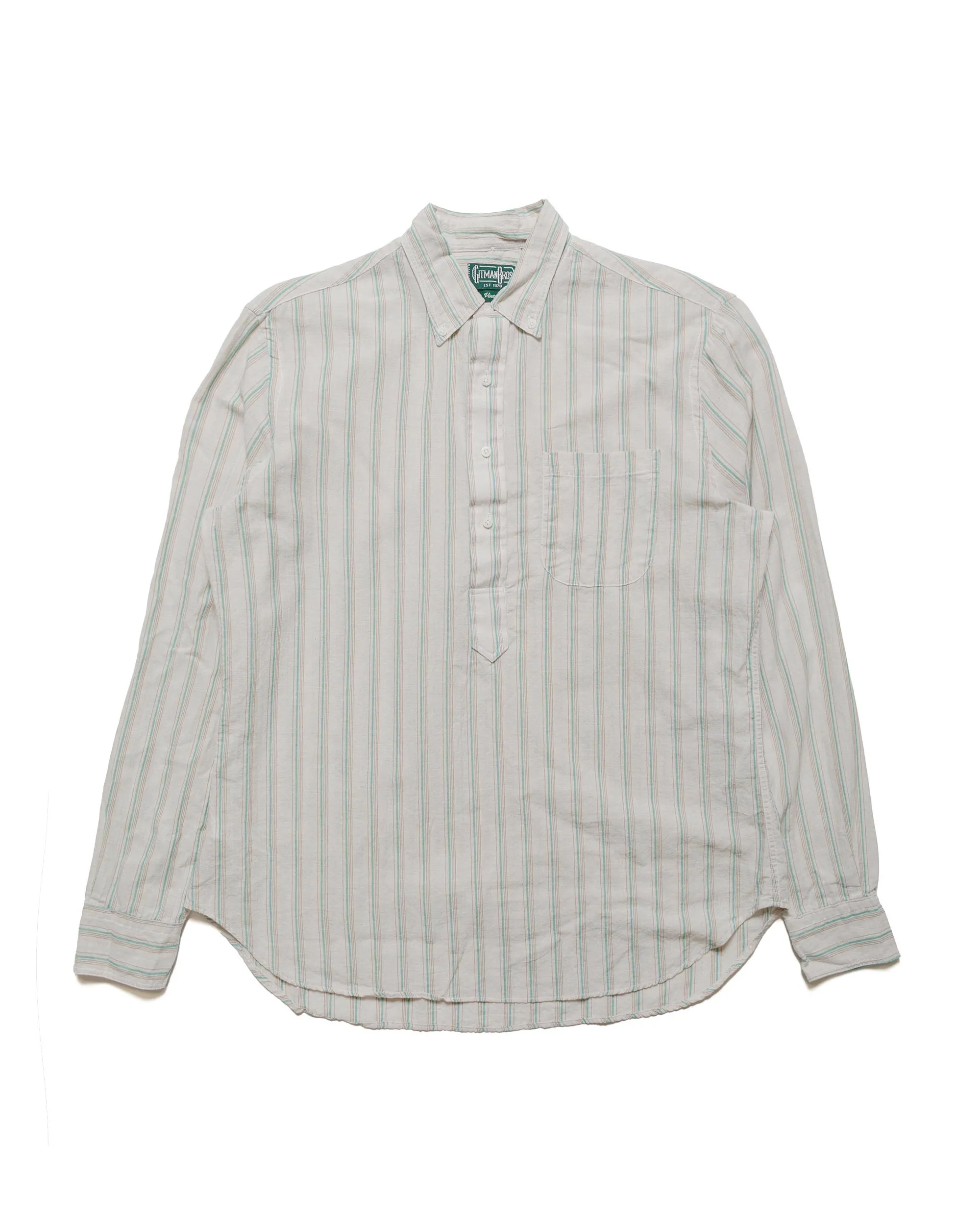 Gitman Vintage Bros. Tan Cotton/Ramie Cabana Stripe Popover Shirt