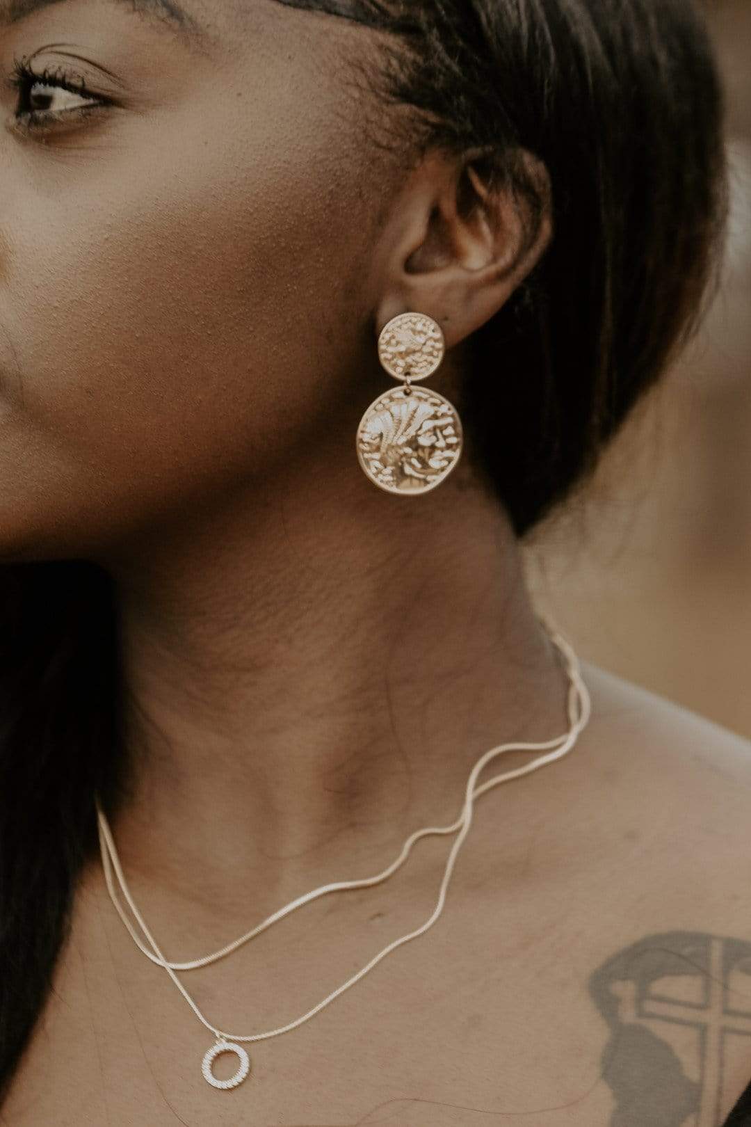 Gold Double Coin Earrings